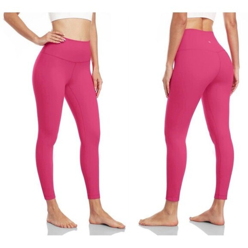 HeyNuts Workout Athletic Leggings L Pink Hi Rise Compression Tummy Control Pants